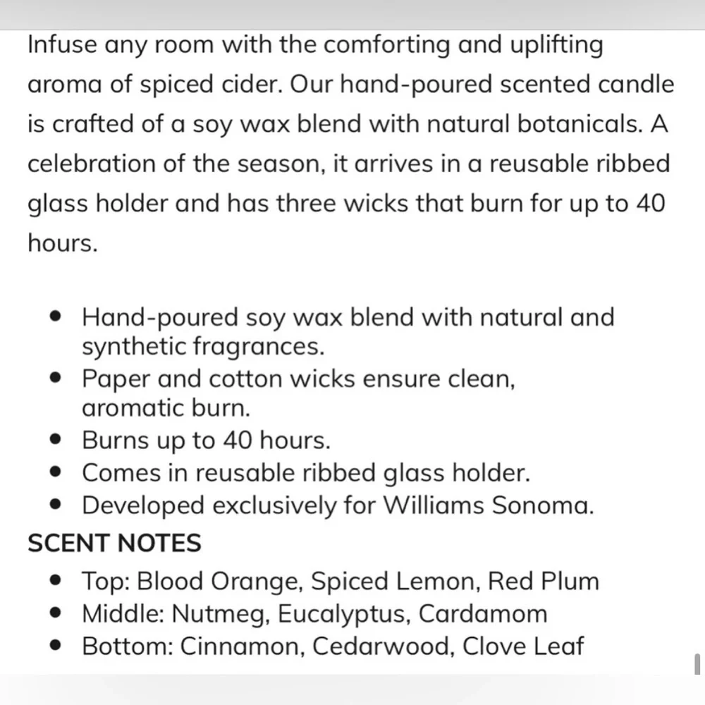 Williams Sonoma After the Harvest 3 Wick Candle